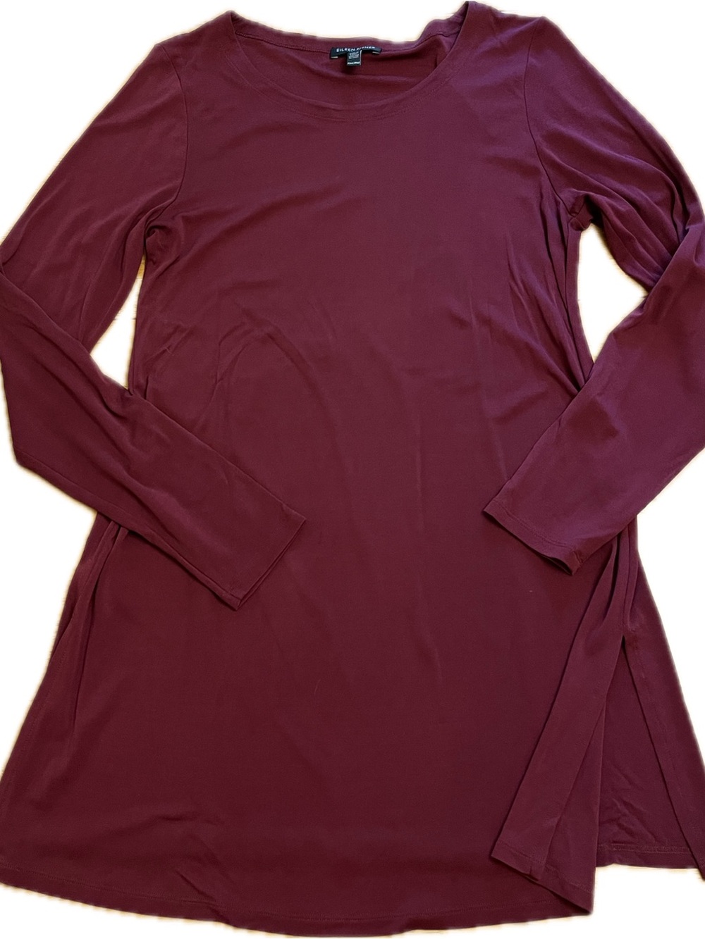 Eileen Fisher 100% Silk Long Sleeve Top Burgundy Size Petit Medium